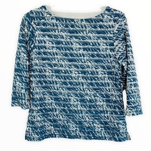 Women’s Blue & White Coldwater Creek Ruffle Shirt, 3/4 sleeves, Size Medium